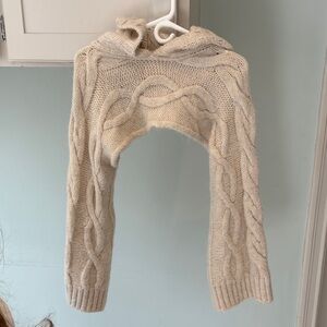 Zara Cream Shrug / Bolero Cable Knit Hooded Sweater